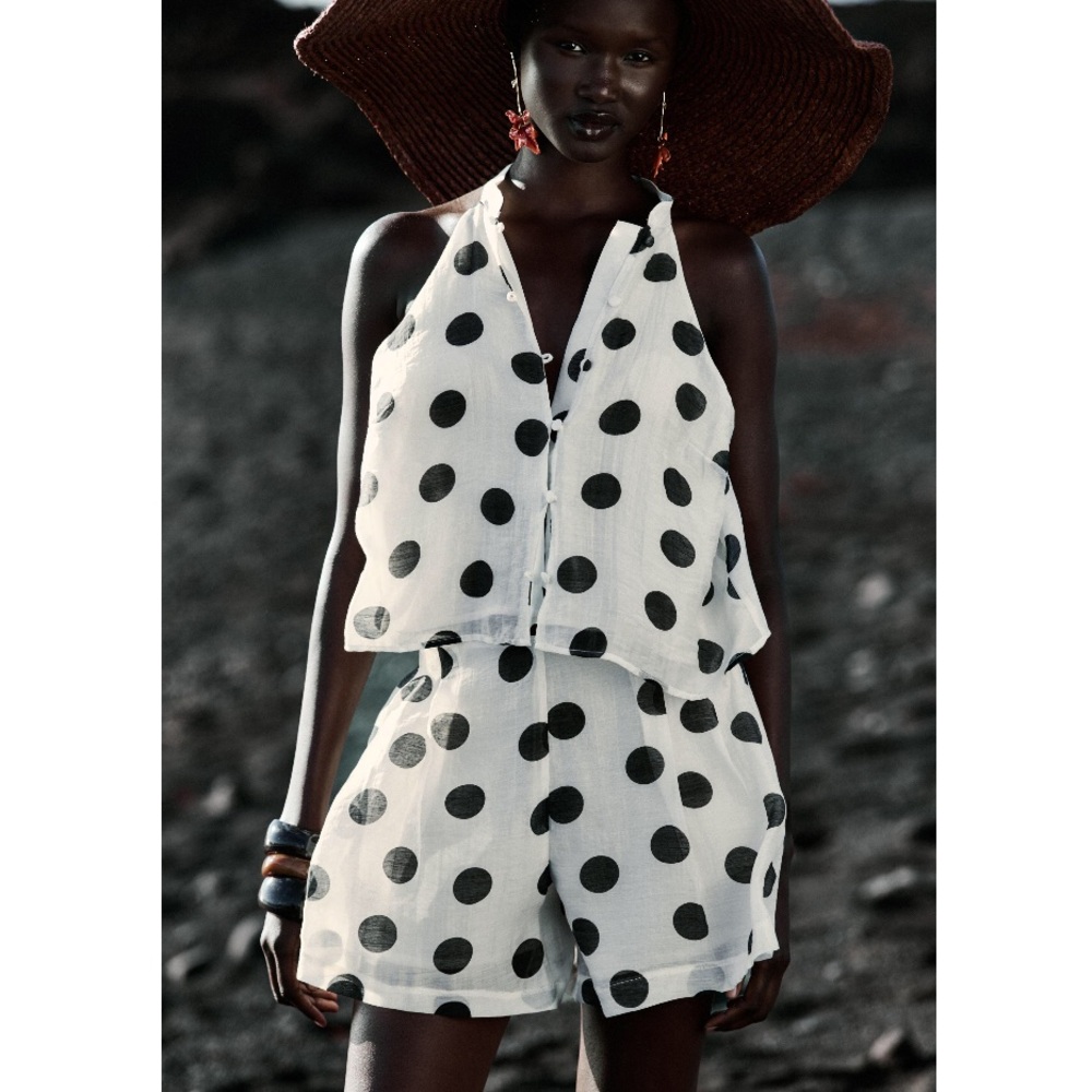 NWT 2 Piece Zara Polka Dot Halter Top and Pleated Shorts Set